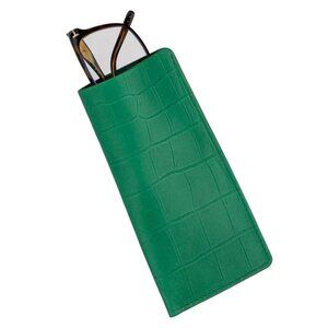 Deep Green Authentic Calfskin Alligator‑Texture Glasses Pouch